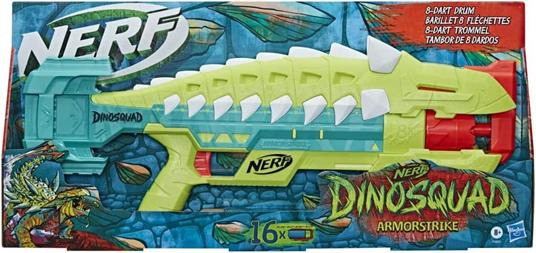 Nerf DinoSquad - Armorstrike, tamburo rotante da 8 dardi, impugnatura sganciabile, 16 dardi Nerf Elite - 2