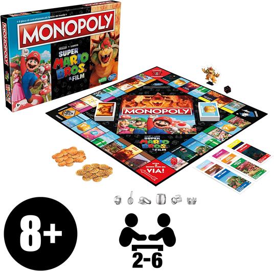 Monopoly Super Mario Bros Edizione ispirata al film, gioco da tavolo per bambini e bambine, contiene la pedina di Bowser - 2