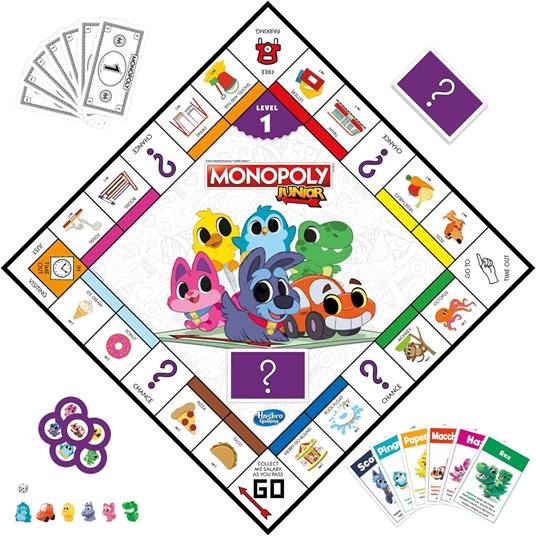 Monopoly Junior gioco da tavolo, tabellone fronte-retro, 2 giochi in 1, gioco Monopoly per bambini e bambine più piccoli - 3