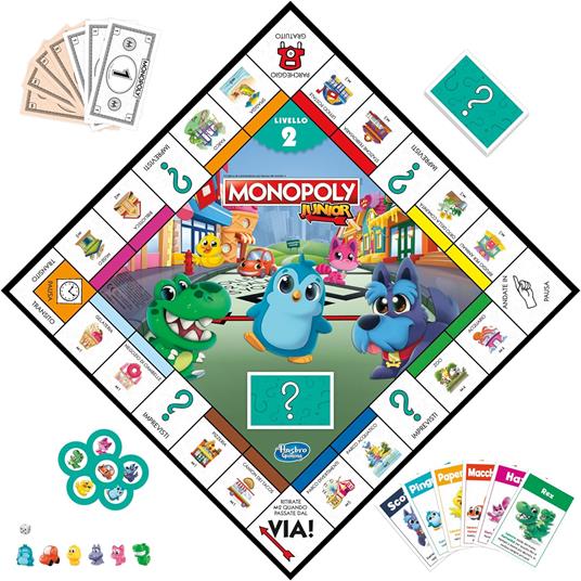 Monopoly Junior gioco da tavolo, tabellone fronte-retro, 2 giochi in 1, gioco Monopoly per bambini e bambine più piccoli - 4