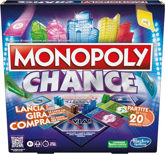 Monopoly Chance - gioco da tavolo, gioco per famiglie di Monopoly veloce da 2 a 4 giocatori, 20 min. circa