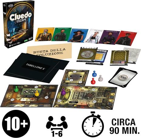 Cluedo Escape - Mistero all'Hotel Black, gioco da tavolo, escape room per 1-6 giocatori, giochi di mistero cooperativi - 6