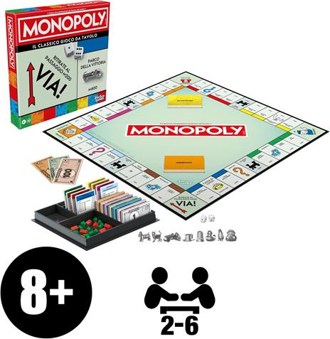 Monopoly Gioco classico da tavolo con vaschetta-contenitore e pedine più grandi - Versione italiana - 2