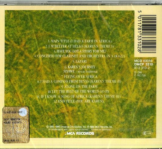 La Mia Africa (Out of Africa) (Colonna sonora) - CD Audio di John Barry - 2