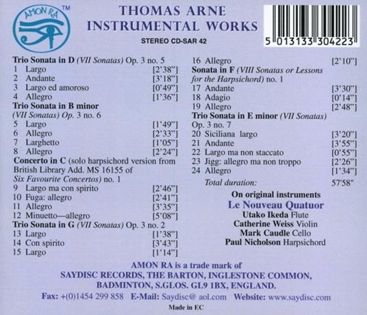 Instrumental Works - CD Audio di Thomas Augustine Arne - 2