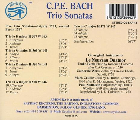 Sonate a 3 - CD Audio di Carl Philipp Emanuel Bach - 2
