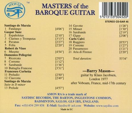 Masters Of The Baroque Guitar - CD Audio di Mason - 2