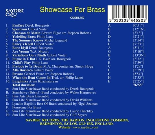 Showcase For Brass: Bourgeois, Vinter, Lane - CD Audio - 2