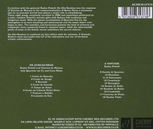 Os Afro-Sambas - A Vontade - CD Audio di Baden Powell,Vinicius De Moraes - 2