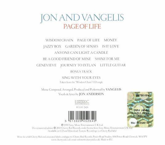 Page of Life - CD Audio di Jon & Vangelis - 2