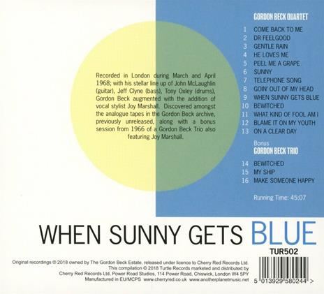 When Sunny Gets Blue. Spring 68 Session - CD Audio di Gordon Beck - 2