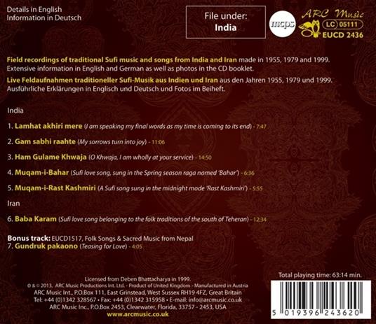 Sufi Songs of Love from India and Iran - CD Audio di Deben Bhattacharya - 2