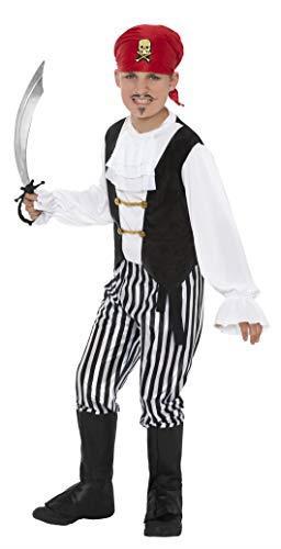 SMIFFYS Smiffy's Costume da Pirata, in Bianco e Nero, Camicia, Pantaloni, Copri-Scarpe, Sciarpa Sc Ragazzo, Nero & Bianco, 4-6 Anni, 25761S