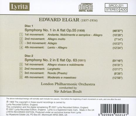Sinfonie n.1, n.2 - CD Audio di Edward Elgar - 2