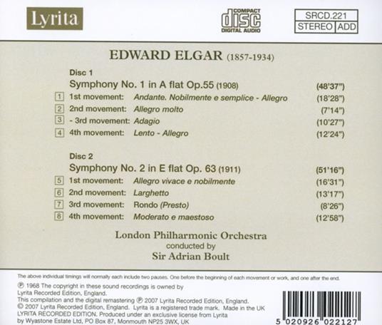 Sinfonie n.1, n.2 - CD Audio di Edward Elgar - 2