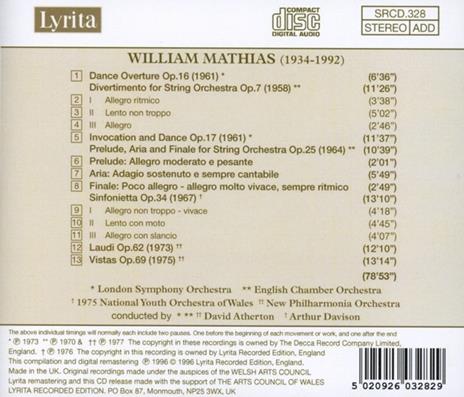 Dance Overture - CD Audio di William Mathias - 2