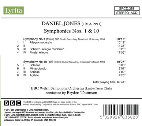 Sinfonia n.1, n.10 - CD Audio di Bryden Thomson,Daniel Jones - 2