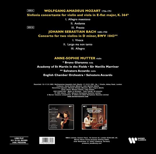 Sinfonia Concertante / Concerto for 2 Violin - Vinile LP di Johann Sebastian Bach,Wolfgang Amadeus Mozart,Anne-Sophie Mutter - 2