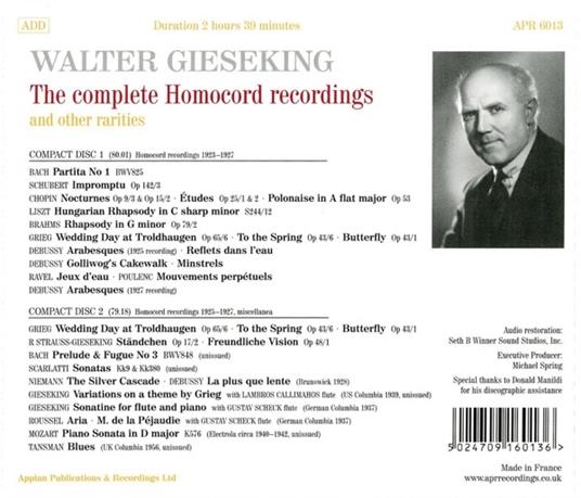Complete Homocord Recordings - CD Audio di Walter Gieseking - 2
