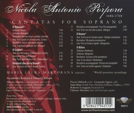 Il Vulcano. Cantate per soprano - CD Audio di Nicola Antonio Porpora - 2