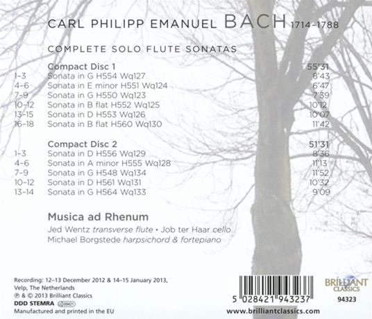 Sonate per flauto e basso continuo - CD Audio di Carl Philipp Emanuel Bach - 2