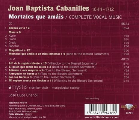 Mortales que amáis. Musica vocale completa - CD Audio di Joan Cabanilles - 2