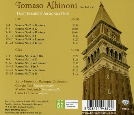 Trattenimenti armonici op.6 - CD Audio di Tomaso Giovanni Albinoni - 2