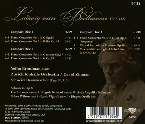 Opere per Pianoforte e Orchestra - CD Audio di Ludwig van Beethoven,David Zinman,Yefim Bronfman - 2