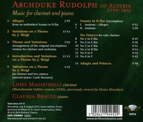 Opere per clarinetto e pianoforte - CD Audio di Rodolfo Giovanni D'Asburgo-Lorena - 2