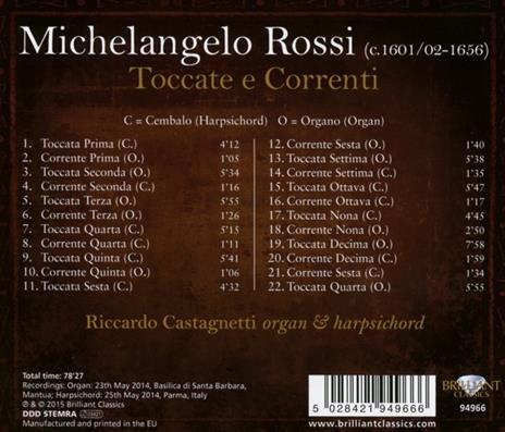 Musia per organo e per clavicembalo - CD Audio di Michelangelo Rossi,Riccardo Castagnetti - 2