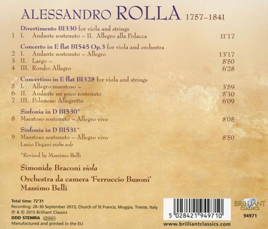 Musica per viola ed ensemble - CD Audio di Alessandro Rolla - 2