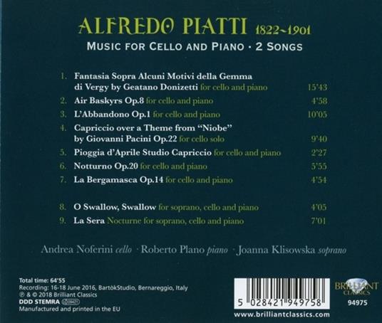 Musica per violoncello e pianoforte - 2 Liriche - CD Audio di Alfredo Piatti - 2