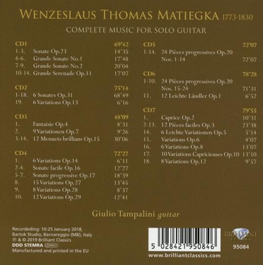 Musica completa per chitarra - CD Audio di Wenzeslaus Thomas Matiegka,Giulio Tampalini - 2