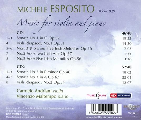 Musica per violino e pianoforte - CD Audio di Michele Esposito - 2
