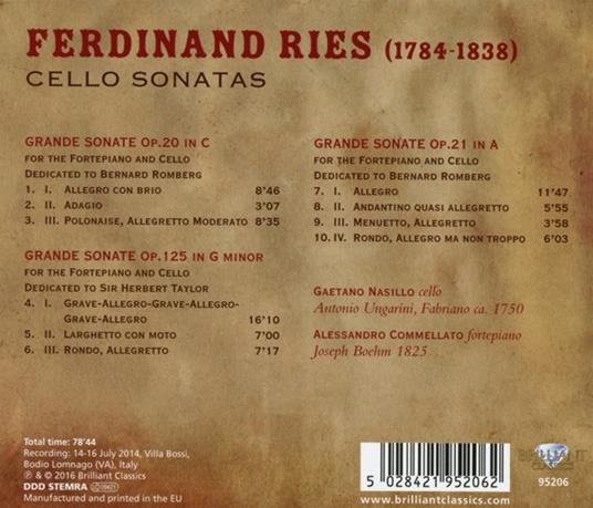 Sonate per violoncello - CD Audio di Ferdinand Ries - 2