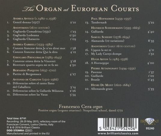 Organ at European Courts - CD Audio di Francesco Cera - 2