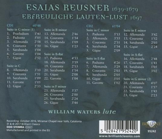 Erfreuliche Lauten-Lust - CD Audio di Esaias Reusner,William Waters - 2