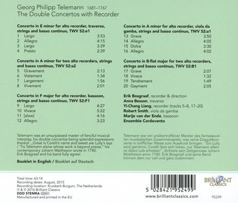 Double Concertos for Recorder - CD Audio di Georg Philipp Telemann - 2
