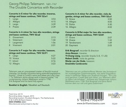 Double Concertos for Recorder - CD Audio di Georg Philipp Telemann - 2