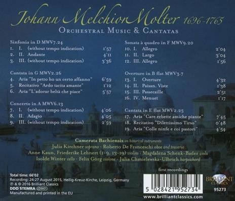 Musica per orchestra - Cantate - CD Audio di Johann Melchior Molter - 2