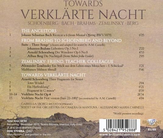 Towards Verklärte Nacht - CD Audio di Johann Sebastian Bach,Alban Berg,Johannes Brahms,Arnold Schönberg,Alexander Von Zemlinsky - 2