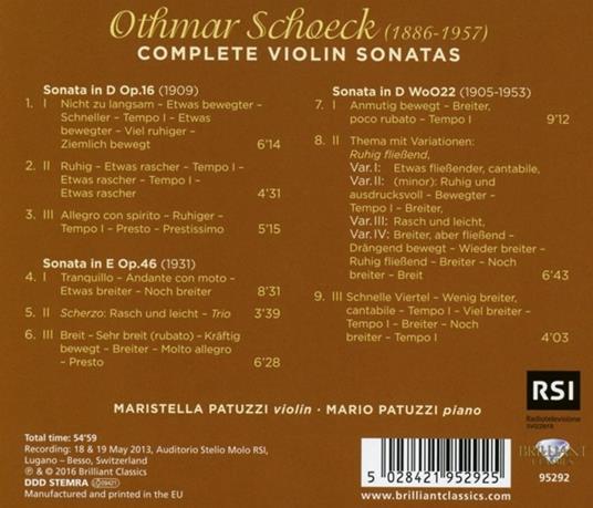 Complete Violin Sonatas - CD Audio di Othmar Schoeck - 2