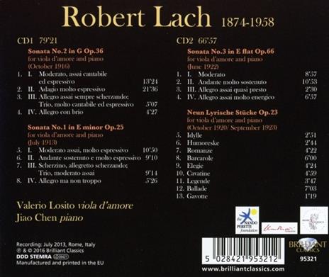 Sonate per viola d'amore - Pezzi lirici - CD Audio di Robert Lach - 2