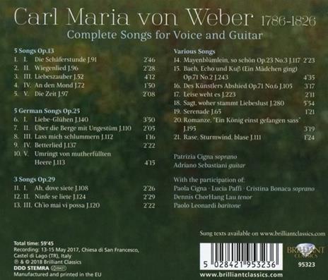 Lieder per voce e chitarra integrale - CD Audio di Carl Maria Von Weber,Patrizia Cigna - 2