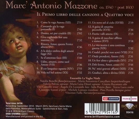 Il primo libro delle canzoni a quatto voci - CD Audio di Marc'Antonio Mazzone - 2