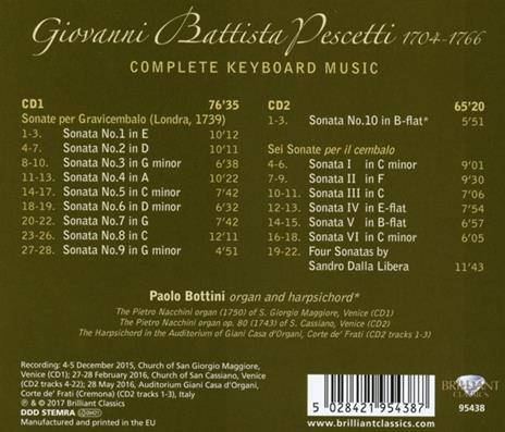 Musica per tastiera completa - CD Audio di Giovanni Battista Pescetti - 2