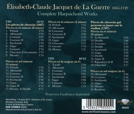 Musica per clavicembalo completa (Digipack) - CD Audio di Elisabeth-Claude Jacquet de la Guerre,Francesca Lanfranco - 2