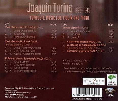 Musiche per violino e pianoforte complete - CD Audio di Joaquin Turina,Macarena Martínez - 2