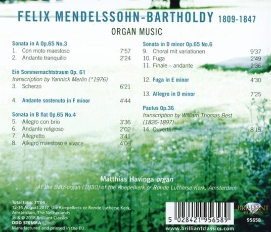 Musica per organo - CD Audio di Felix Mendelssohn-Bartholdy,Matthias Havinga - 2