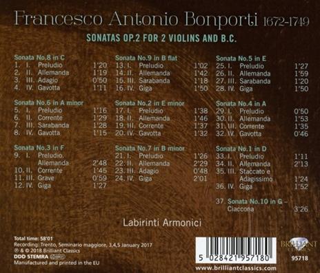 Sonate per 2 violini e basso continuo op.2 - CD Audio di Francesco Antonio Bonporti,Labirinti Armonici - 2